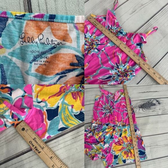Lilly Pulitzer Colorful Floral Mini Romper Kids Size XL 12-14 Tropical Beach - Picture 8 of 9